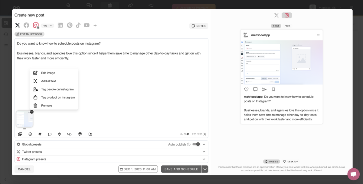 Schedule posts on Instagram automatically